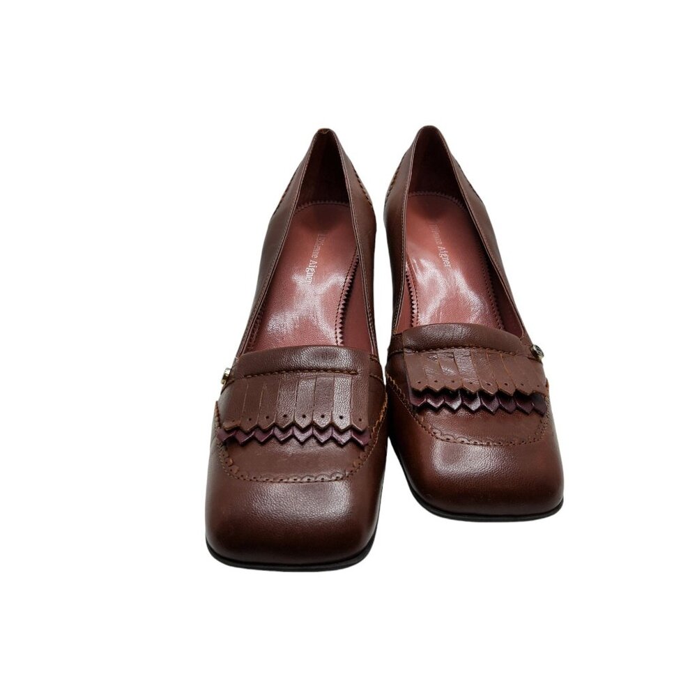 vintage 1990s etianne aigner eysabel brown leather 2.5" chunky heel pumps - Picture 2 of 9